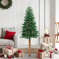 Prolenta Maison Exclusive - Slanke kerstboom met echt hout en kegeltjes, groen, 150 cm, PVC