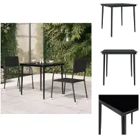 vidaXL Tuin-eettafel zwart, 80x80x74 cm, staal en glas - Tuintafels
