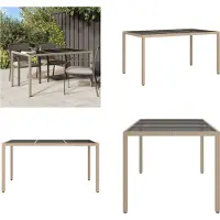 vidaXL Tuintafel 150x90x75 cm, gehard glas, polyrotan, beige - Tuintafel - Tuintafels - Tafel - Tafels