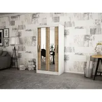 Minio Kledingkast, 120 cm, kleur: mat wit / Sonoma eikenhout