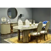 AEA Luxus Esszimmer Essgruppe Essecke Esstisch Stühle Beige Set 9tlg Holz