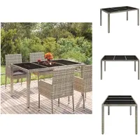 vidaXL Tuintafel met glazen blad, grijs, 150x90x75 cm, polyrotan - Tuintafels