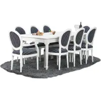 Ebuy24 Mozart eethoek 100x180/280 cm incl. 2 verlengbladen antiek wit met 2+6 Rococo stoelen antiek wit/zwart.