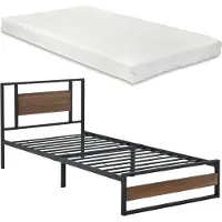 En.casa Metalen bed Villach met matras 90x200 cm zwart en walnoot
