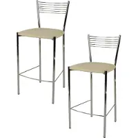 STOCK LINE t m c s Tommychairs - Set van 2 moderne barkrukken ELEGANCE, geschikt voor keuken en eetkamer, met een stevig frame van verchroomd staal en een beklede zitting met kunstleer in de kleur linnen
