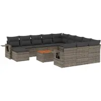 vidaXL 13-delige Loungeset met kussens poly rattan grijs