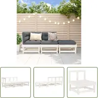 The Living Store Loungebank - Tuin Lounge Set - 3-delige Loungeset massief grenenhout wit - Teak Tafel - Outdoor Furniture - Balkon Meubilaar