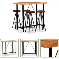 The Living Store Industriële Bartafel en 4 Barkrukken - 120x60x107 cm - Massief Acaciahout en Staal - Bruin/Zwart