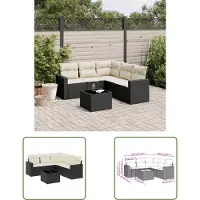 The Living Store Tuinlounge - Loungeset - 6-delige Loungeset met kussens poly rattan zwart - Buitendining - Lounge Set - Outdoor Furniture