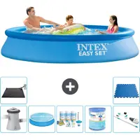 Intex Rond Opblaasbaar Easy Set Zwembad - 305 x 61 cm - Blauw - Inclusief Pomp - Solarzeil - Onderhoudspakket - Filter - Stofzuiger - Solar Mat - Vloertegels - 8-delig