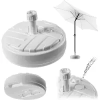 Kadax Parasolstandaard, ronde parasolstandaard, parasolhouder vulbaar met zand water of grind, standaard van kunststof voor tuin, terras, strand (versie 1, rond, wit)