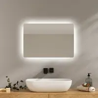 Emke Badspiegel met verlichting, LED wandspiegel met anti-condensfunctie, 2 lichtkleuren, drukknopbediening, 40x60 cm