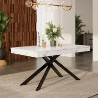 STILVORA Eettafel - Uittrekbaar 140-180x80 Cm Met 93mm Blad - Voor 6-8 Personen Met Kruispoten - Eenvoudige Montage - MDF - Wit