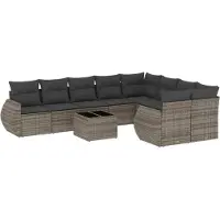 vidaXL 10-delige Loungeset met kussens poly rattan grijs