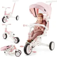 HyperMotion Evolutieve Driewieler 8-in-1 - - Tobi Forest - Draaiende Zitting - Verstelbare Zonnekap - Roze