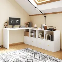 STILVORA Hoekbureau - 360 Graden Draaibaar Met Laden En Vakken - Flexibel Voor Kantoor En Thuiswerkplek - MDF - Wit