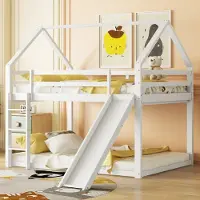 Sweiko Tweepersoonsbed voor kinderen, huisbed, etagesbed met glijbaan en ladder, hoogslaper voor kinderkamer, wit, 140x200 cm