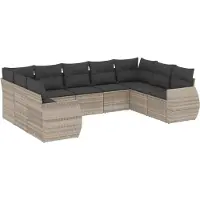 vidaXL 9-delige Loungeset met kussens poly rattan lichtgrijs