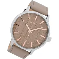 Oozoo Timepieces - Zilverkleurige horloge met taupe leren band - C9257