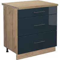 Vicco Fame-Line Keukenkasten – 80 cm met 3 laden, WB Eik Donkerblauw hoogglans
