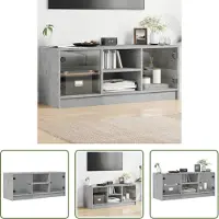 The Living Store Tv Kast - Tv-meubel - Tv-meubel met glazen deuren 102x37x42 cm betongrijs - Beton Grijs - Houten Tv-standaard - Opbergkast