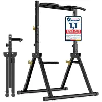 DH FitLife Opvouwbare Power Tower Dip Station | Vrijstaande optrekstang tot 150 kg met dipbars en haltersteunen | Krachtstation Krachttoren | Fitnessstation