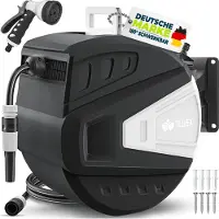 Tillvex - Slanghaspel Zwart, 30+2m, met muurbeugel, met handdouche en tuinslang, 180 graden draaibaar, wandmontage met...