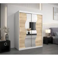 Minio Kledingkast 150 cm, model MADRYT, wit / Sonoma eikenhout