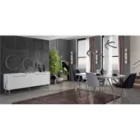 AEA Grijze en witte eetkamer meubels: dressoir, eettafel, luxe gestoffeerde stoelen