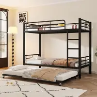 Sweiko ijzeren bed, stapelbed, geschikt voor kinderen en jongeren, met uitschuifbed, vier spijlen aan de bovenste bedplaats, ijzer, zwart, 90x200 cm en 90x190 cm