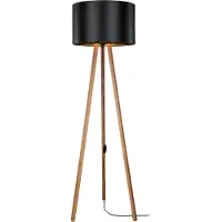 Lux.pro Standaardlamp Keynes, 1 x E27, staande lamp voor de woonkamer, driepoot, houten voet, bamboe-look, zwart