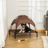 Zimilo buitenhondenbed met luifel, 61x46x62 cm, verhoogd, ademend, waterdicht, draagbaar, koffiebruin