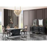 AEA Essgruppe Esszimmer Esstisch Stühle Holz Set 12tlg Grau Barock Sideboard