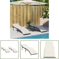 The Living Store Lounge Stoel - Ligbed - Ligbedden 2 st met kussens poly rattan zwart - Tuinset - Outdoor Furniture - Relaxstoel