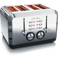 Arendo broodrooster, 4 smalle gleuven, geschikt voor 4 sneetjes brood, 1630 W, automatische bediening, roestvrij staal, warmte-isolerende dubbele wandconstructie, ontdooifunctie, opwarmfunctie, zilver