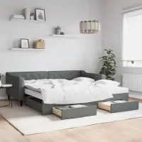 Prolenta Maison Exclusive - Uittrekbaar dagbed met lades, donkergrijs, 100x200 cm, stof