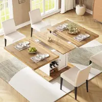 Flieks Uittrekbare eettafel, telescooptafel met kast, tafel 110-140x80x75 cm, rechthoekige keukentafel, houtkleur en wit
