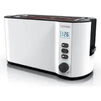 Arendo broodrooster, 2 lange gleuven, geschikt voor 4 sneetjes brood, 1500 W, lange gleuven, accessoire voor broodjes, warmte-isolerende behuizing, display, ontdooifunctie, roestvrij staal, wit
