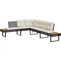 vidaXL Tuinbank met kussens L-vormig poly rattan en acaciahout zwart