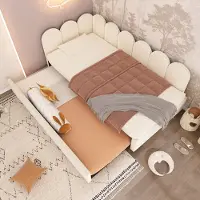 STILVORA Ledikant 140x200 cm – grijs hout – tentdesign met gestoffeerde rugleuning en 2 grote lades