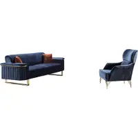 AEA Blaues Wohnzimmer Set Designer 3-Sitzer Polstersessel Luxus Möbel 2tlg