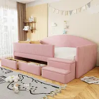 MODFU – Gestoffeerd Bed – 90x190 cm – 2 Opberglades & Veiligheidshek – Fluweel – Roze