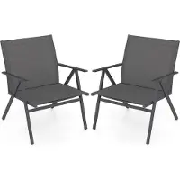 Costway Tuinstoelen, set van 2, balkonstoelen met brede zitvlak, ademend materiaal en armleuningen, terrasstoelen geschikt tot 160 kg, grijs
