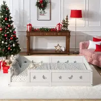 UnboxG kinderbed 120x200 cm, wit, met sterren en maan, met spijlen. Veilig houten bed voor kinderen. Modern design, massief hout
