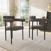 OKWISH Eetkamerstoelen, set van 2, beklede stoelen met metalen poten, keukenstoelen met rugleuning, stoelen voor eetkamer, woonkamer, slaapkamer, fluweel, donkergrijs