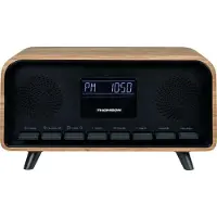 Thomson Radiowekker Vintage Cosy, met Bluetooth, DAB, LCD-display, 2 alarmen en een design in bruin hout