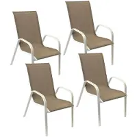 Happy Garden Set van 4 MARBELLA stoelen in taupe textilene - wit aluminium