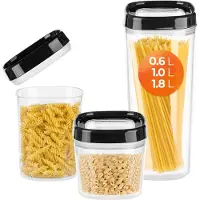 Kadax Voorraaddoos, transparante opbergdoos van kunststof, luchtdichte voorraaddoos met deksel, voor meel, muesli, suiker en pasta (set van 3: 600 ml + 1000 ml + 1800 ml, zwart)
