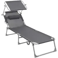 Acaza Ligbed Tuin - Ligstoel Tuin - Zonnebed - Stretcher - Ligzetel Buiten - Ligbed Opvouwbaar - Strandbed - Lounge Bed - Tot 150 kg - Inclusief Kussen, Zonnescherm en 4 Standen - Draagbaar - Grijs
