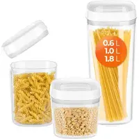 Kadax Voorraaddoos, transparante opbergdoos van kunststof, luchtdichte voorraaddoos met deksel, voorraaddozen voor meel, muesli, suiker en pasta (set van 3: 600 ml + 1000 ml + 1800 ml, wit)